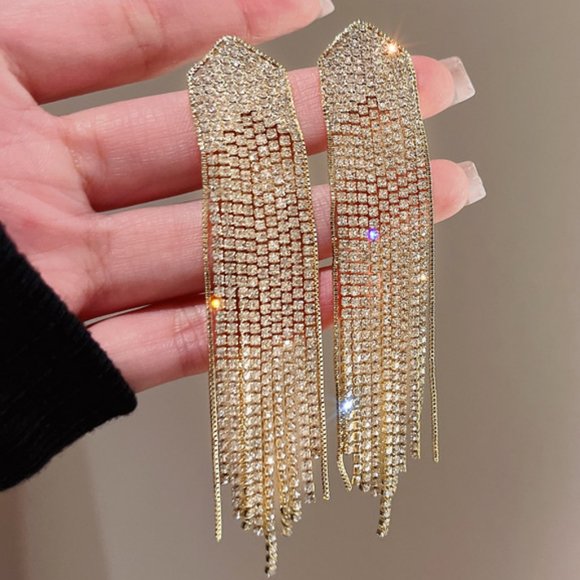 Lightweight, Sparkly Rhinestone Fringe Dangle Earrings - Picture 4 of 7